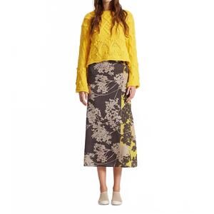 NEW THEO THE LABEL women's hydra printed maxi skirt in wheat/gold